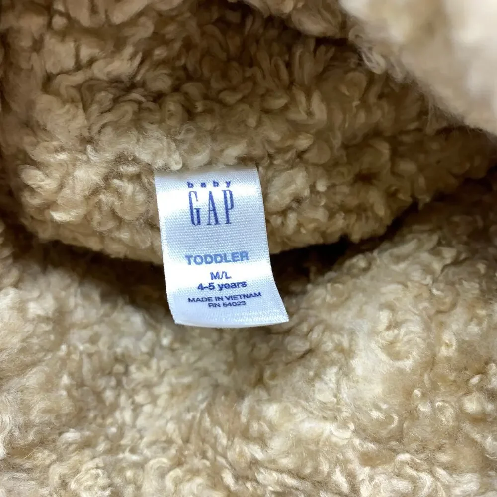 Baby Gap Winter Red Tan Fleece Hat Toddler Size M/L 4-5 Pom Pom Top Sherpa Lined